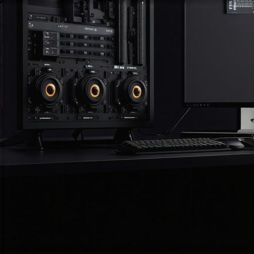 High-tech workstation with quantum and AI hardware for professional 4K video editing
