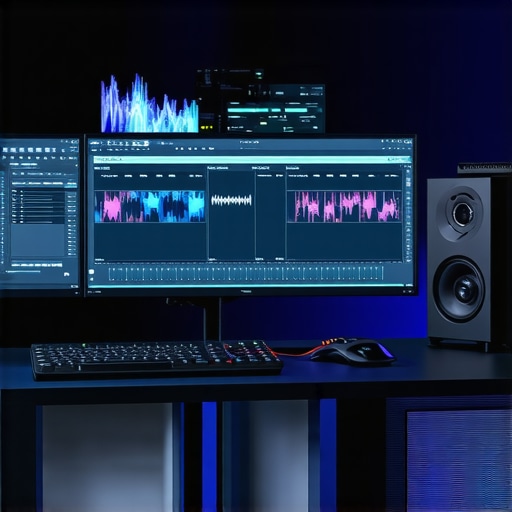 High-end 4K video editing workstation with AI-powered GPU and professional monitor