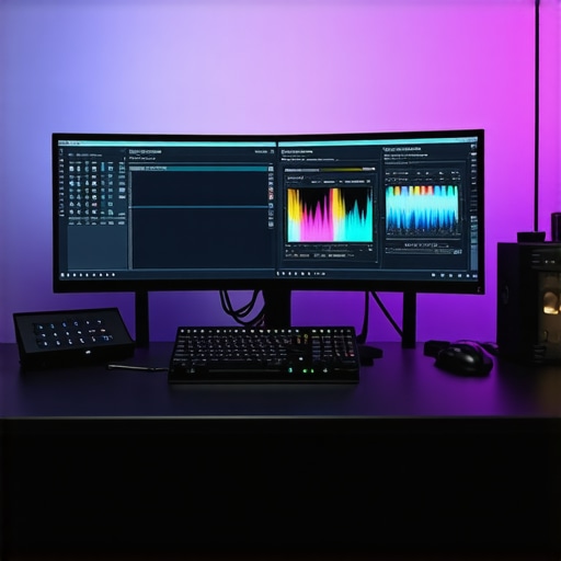 Futuristic 4K editing workstation featuring MicroLED monitor and NVIDIA RTX graphics card, professional environment.