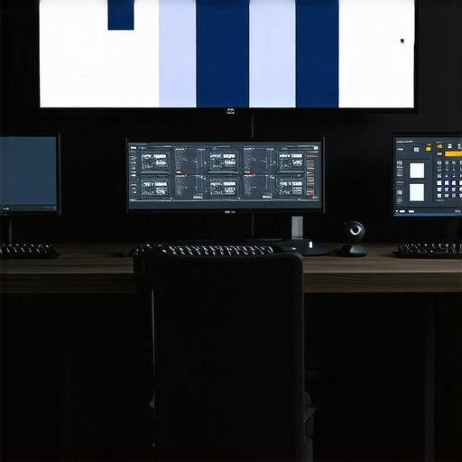 High-end video editing workstation with calibrated monitors and AI proxy tools