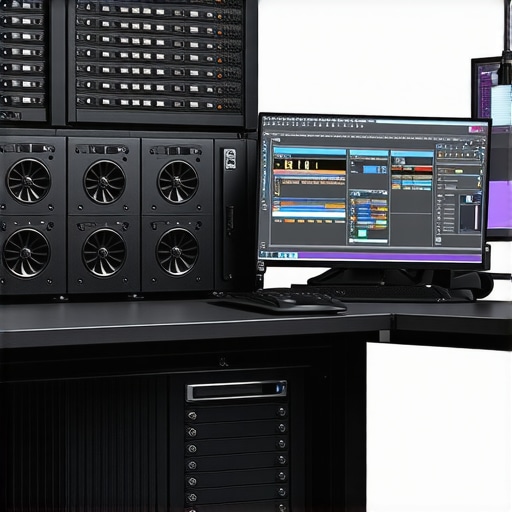 Professional video editing workstation with multiple GPUs and high-capacity storage for 4K and 8K content