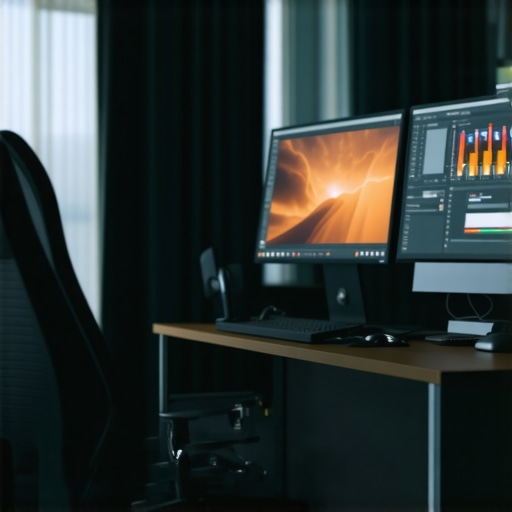 A professional video editing workstation equipped with a 4K monitor and powerful GPU hardware, showcasing a creative workspace.