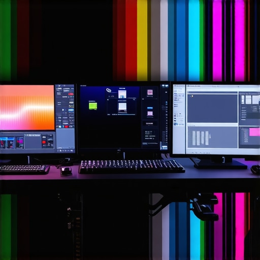 A state-of-the-art video editing room showcasing high-resolution monitors, AI editing tools, and next-gen storage solutions.