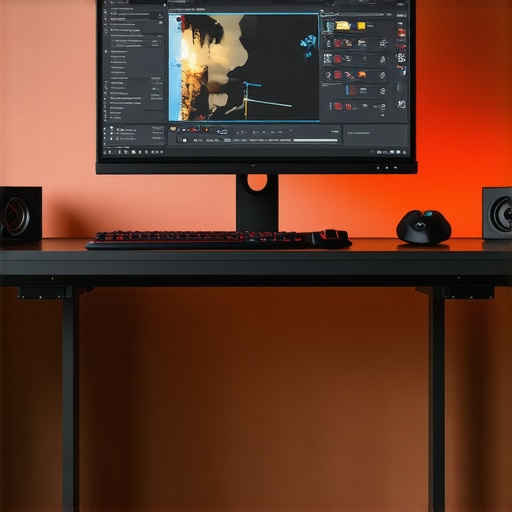 A modern video editing workstation featuring a powerful GPU and calibrated color grading monitors.