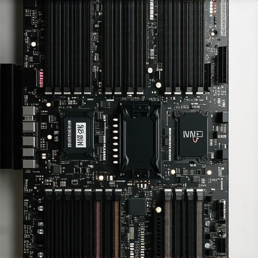 Motherboard with multiple NVMe SSDs and DDR5 RAM modules in a professional editing studio