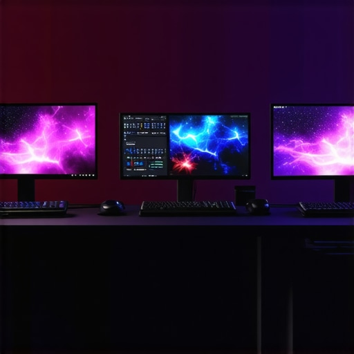 A professional 4K video editing setup featuring dual GPUs, high-speed storage, and calibrated color grading monitors.