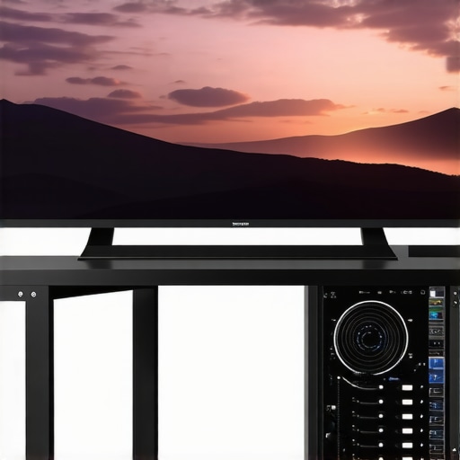 A professional video editing room featuring a ceramic white OLED monitor and advanced GPU hardware