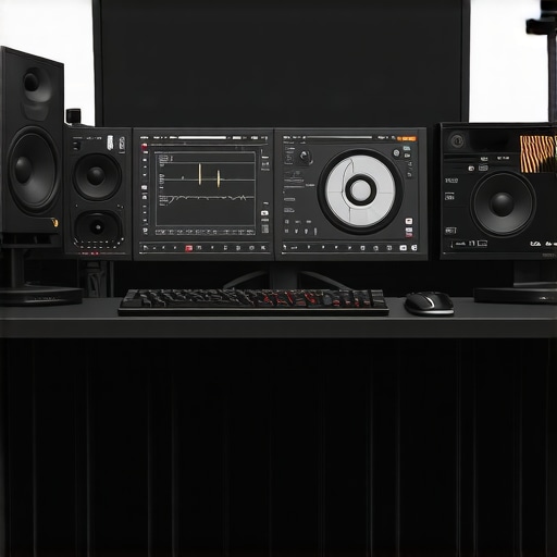 A cutting-edge video editing station featuring AI-powered GPU and professional color monitor.