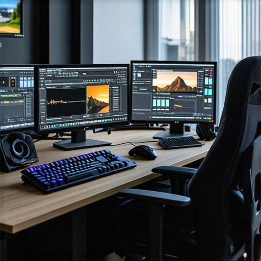 Optimized 4K Video Editing Setup A professional 4K editing station showcasing a calibrated monitor, high-performance GPU, and fast SSD storage.