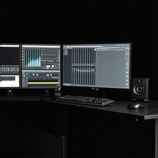 High-end GPU, calibrated monitor, and proxy workflow setup in a professional video editing studio.