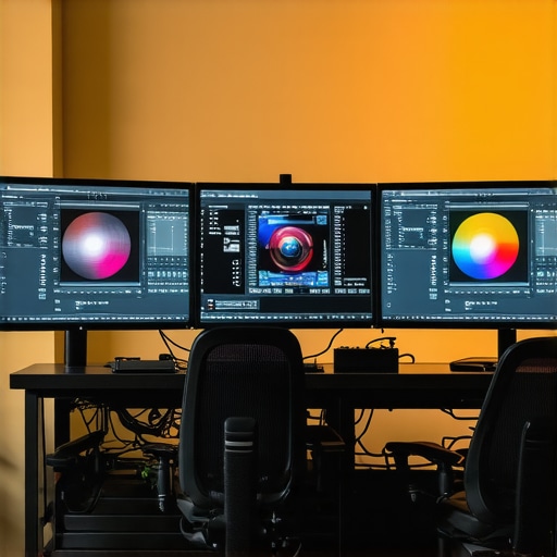 Spectrophotometer calibrating a professional color grading monitor in a studio setting