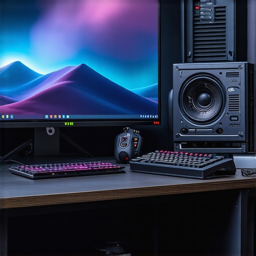 A sleek workspace featuring a calibrated monitor, high-performance GPU, and editing tools.