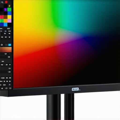 Close-up of a professional color grading monitor with vivid display of color spectrum.