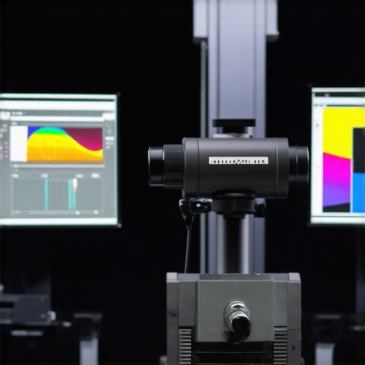 Spectroradiometer measuring color output on a professional editing monitor.