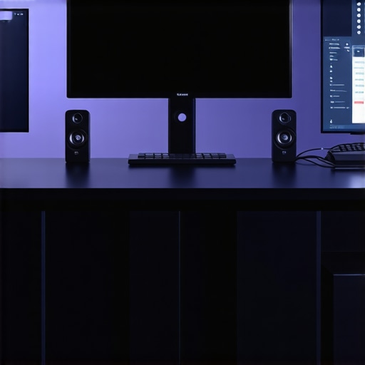 A modern, sleek video editing studio showcasing advanced hardware and AI integration in 2026