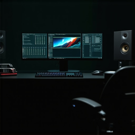 A professional video editing setup featuring high-performance GPUs, 8K monitor, and fast SSD storage.