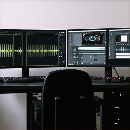 Advanced video editing workstation with HDR monitors and powerful GPU