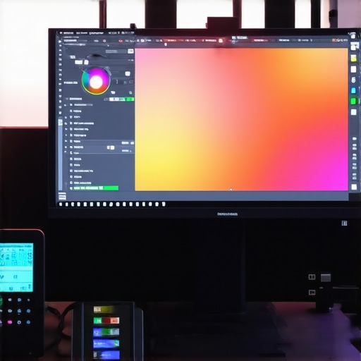 Expert calibrating a professional monitor using specialized tools for accurate color grading.