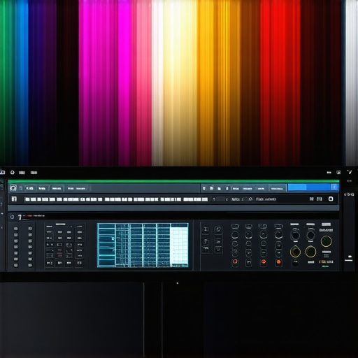 A detailed view of a professional color grading monitor showcasing vibrant HDR visuals and calibration features.
