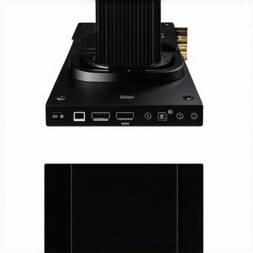 High-end GPU card with AI upscaling capabilities in a professional editing suite