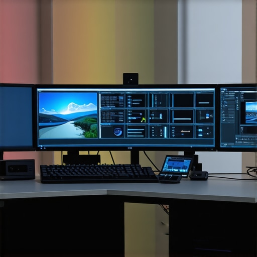 A professional color grading studio featuring ultra-premium monitors and ambient light management systems.