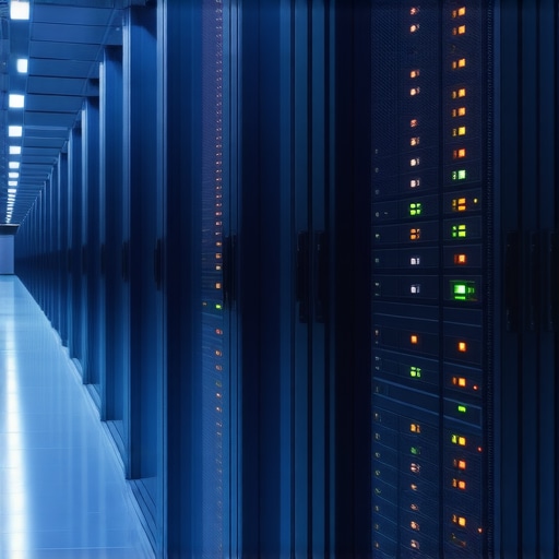 Modern data center with AI servers processing video proxies