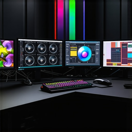 An advanced professional video editing workstation featuring multiple GPUs connected with NVLink, high-speed storage, and 12K content monitoring.