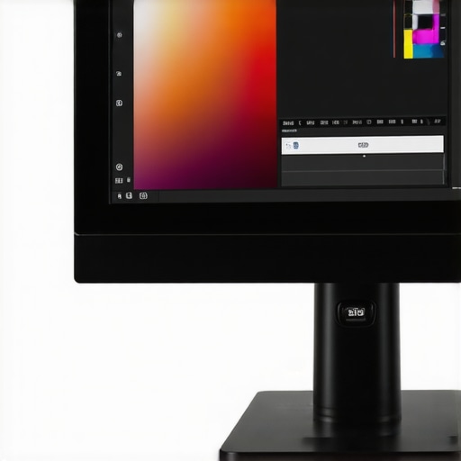 Professional monitor showcasing HDR color grading with visible GPU connection.